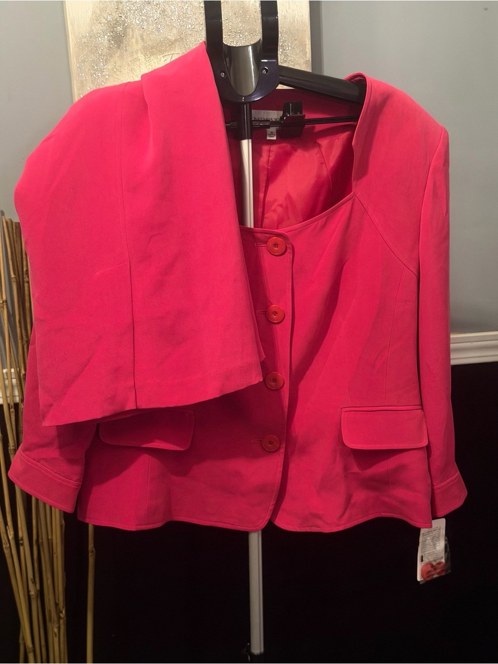 Jones New York Silk Lined Hot Pink Tailored Button Skirt Suit Blazer NWT Size 16